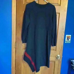Who What Wear Asymmetrical Sweatshirt Dress Navy Blue with Red Stripe. Size med